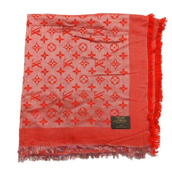 LOUIS VUITTON LV Vintage Red & Silver Metallic Silk Wool Scarf Shawl Wrap - Picture 7 of 10